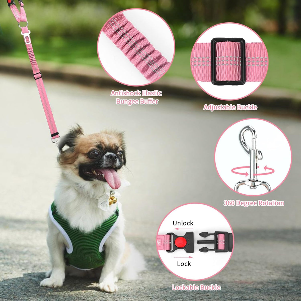 BWOGUE 2 Piece Dog Seat Belt for Car with Elastic Bungee Buffer Safety Seatbelt Car Headrest