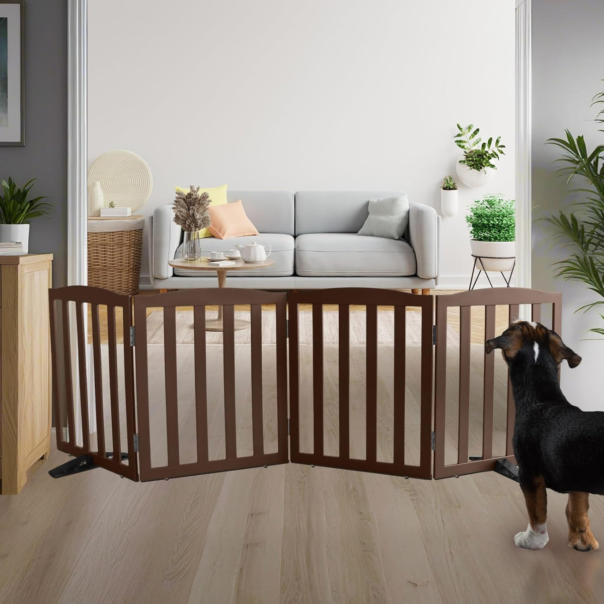 ZJSF Foldable Freestanding Indoor Dog Gate for House Wood Long Pet Gates Dog Fence for Stairs Puppy