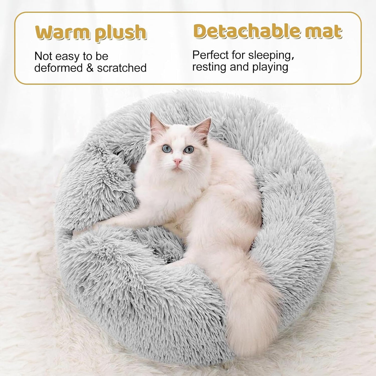 Odoland Cat Tunnel Bed with 20 Cat Toys - Indoor Plush Kitten Couch, Detachable Cats Cave Donut