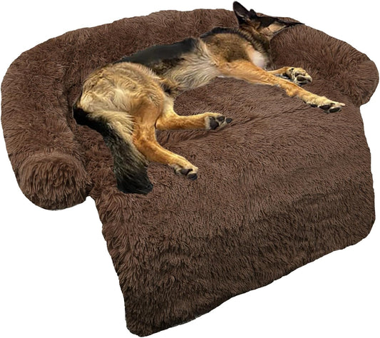 GGIB Calming Dog Bed Fluffy Plush Dog Mat for Furniture Protector with Removable Washable Cover for