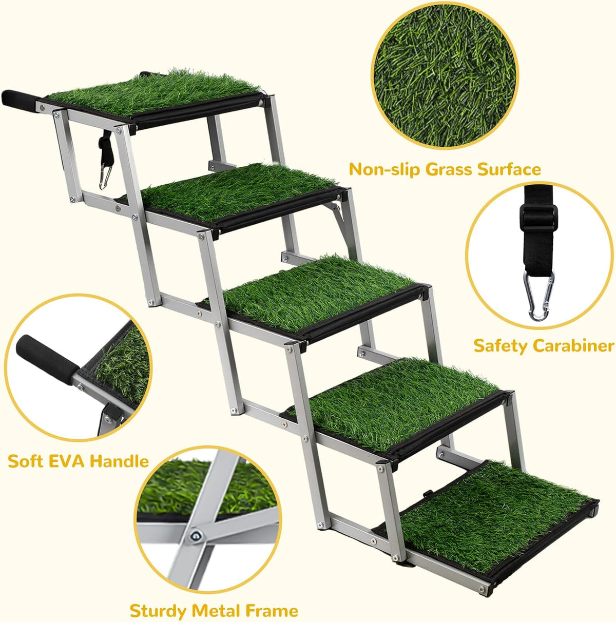 Dog Stairs for Car, Portable Folding Dog Ramps,Dog Steps for Large Dogs with Non-Slip Grass Rug for