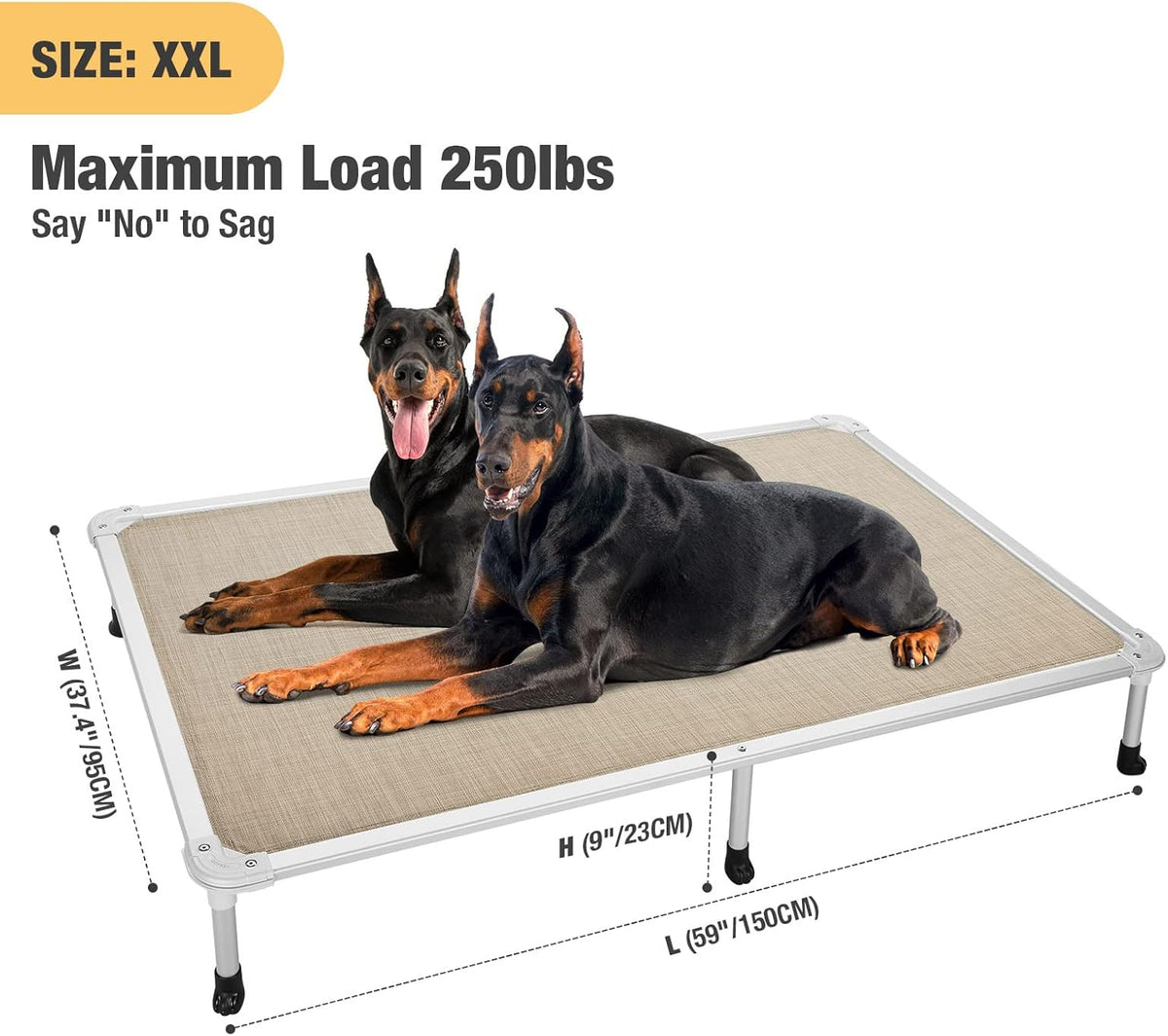 Veehoo Chew Proof Elevated Dog Bed - Cooling Raised Pet Cot - Silver Aluminum Frame and Durable