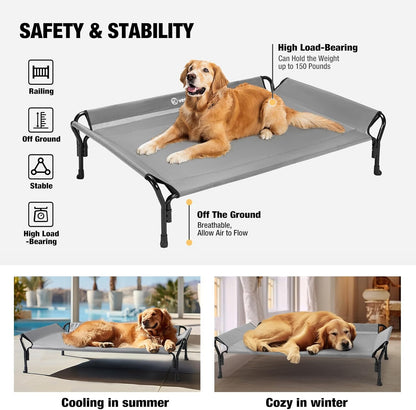 Veehoo Cooling Elevated Dog Bed, Raised Pet Cot with Guardrail & Slope Headrest, Durable Breathable