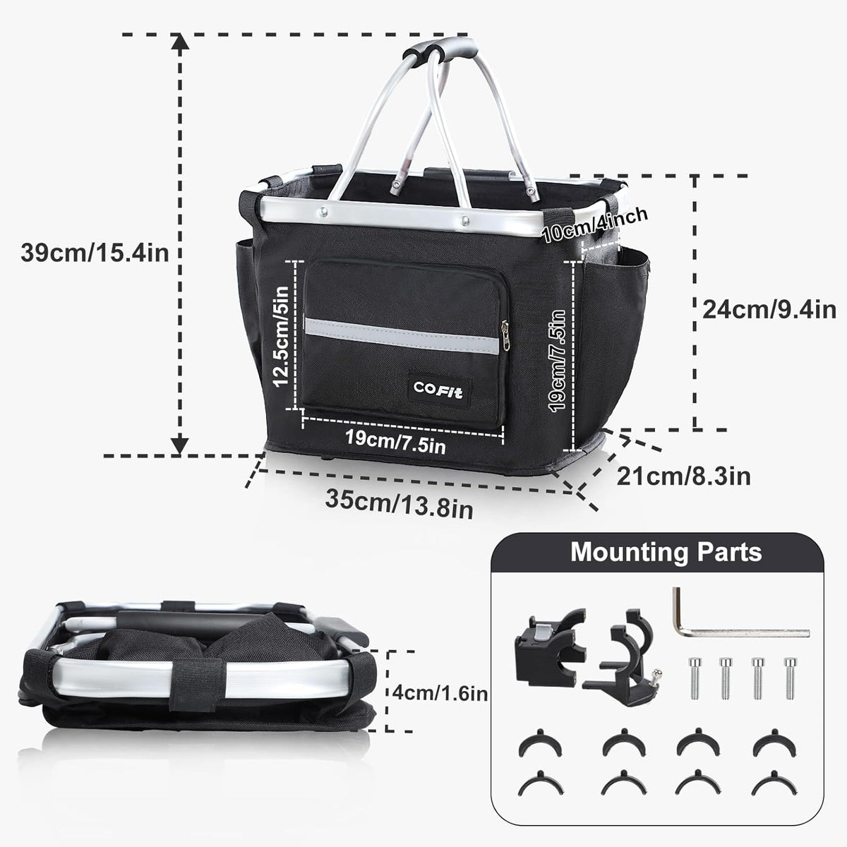 COFIT Detachable Bike Basket, Multi-Purpose Bicycle Handlebar Basket for Pet, Shopping, Commuter
