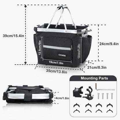 COFIT Detachable Bike Basket, Multi-Purpose Bicycle Handlebar Basket for Pet, Shopping, Commuter