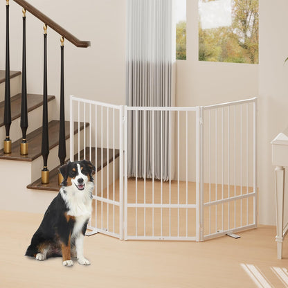 Full Metal Freestanding Dog Gate with Door, 36''Height Foldable Pet Dog Fence for Indoor & Outdoor