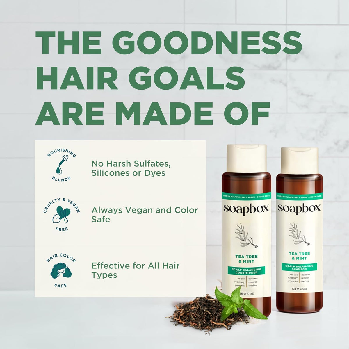 Soapbox Tea Tree Shampoo and Conditioner Set, Scalp Balancing with Tea Tree Oil, Jojoba Oil, Aloe