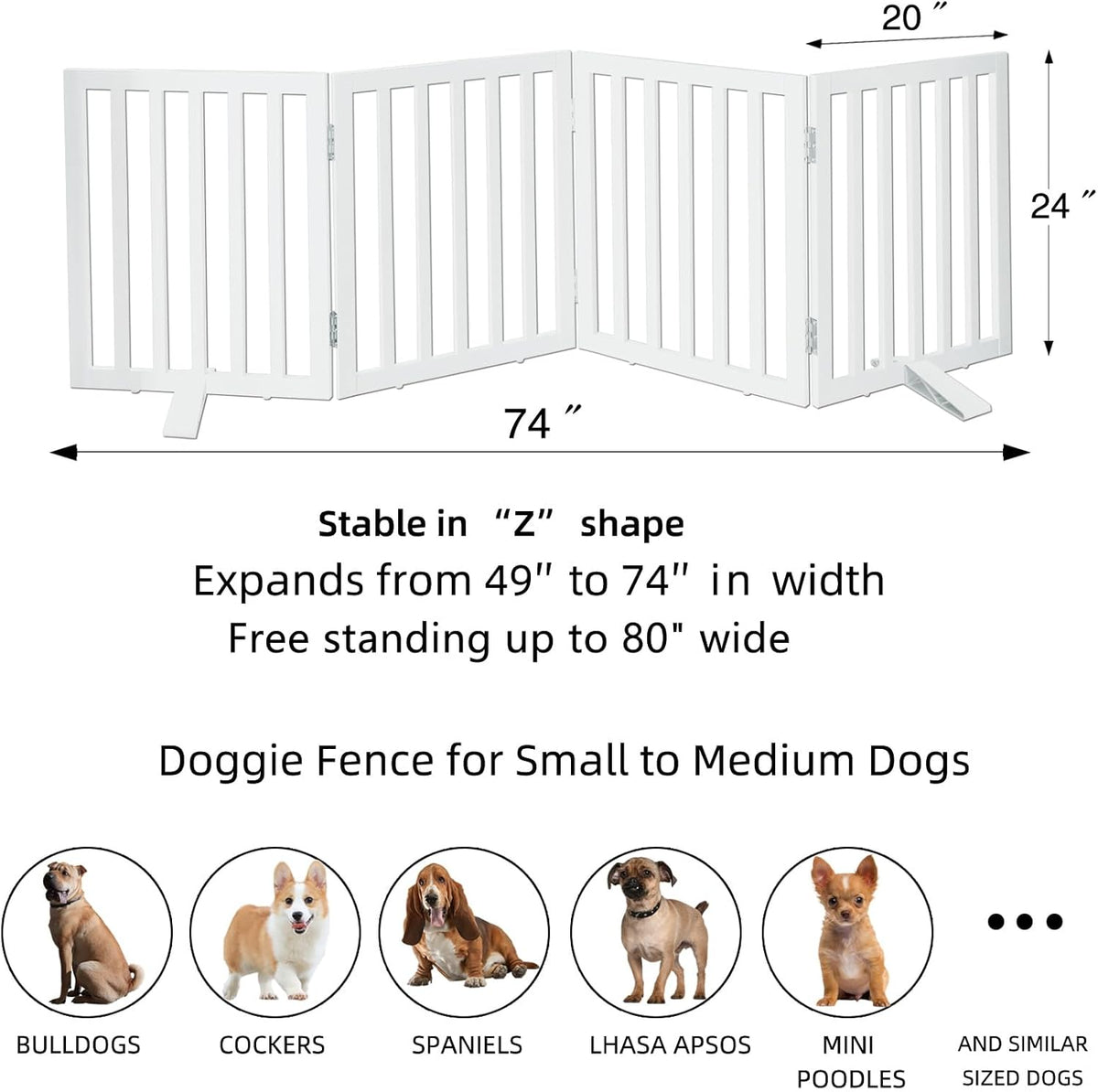 ZJSF Freestanding Indoor Dog Gate for House Foldable Wood White Puppy Gate for Doorways Pet Gate