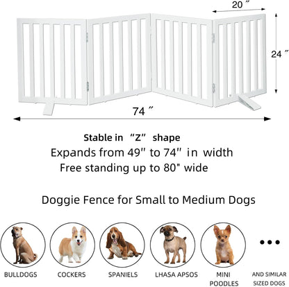 ZJSF Freestanding Indoor Dog Gate for House Foldable Wood White Puppy Gate for Doorways Pet Gate