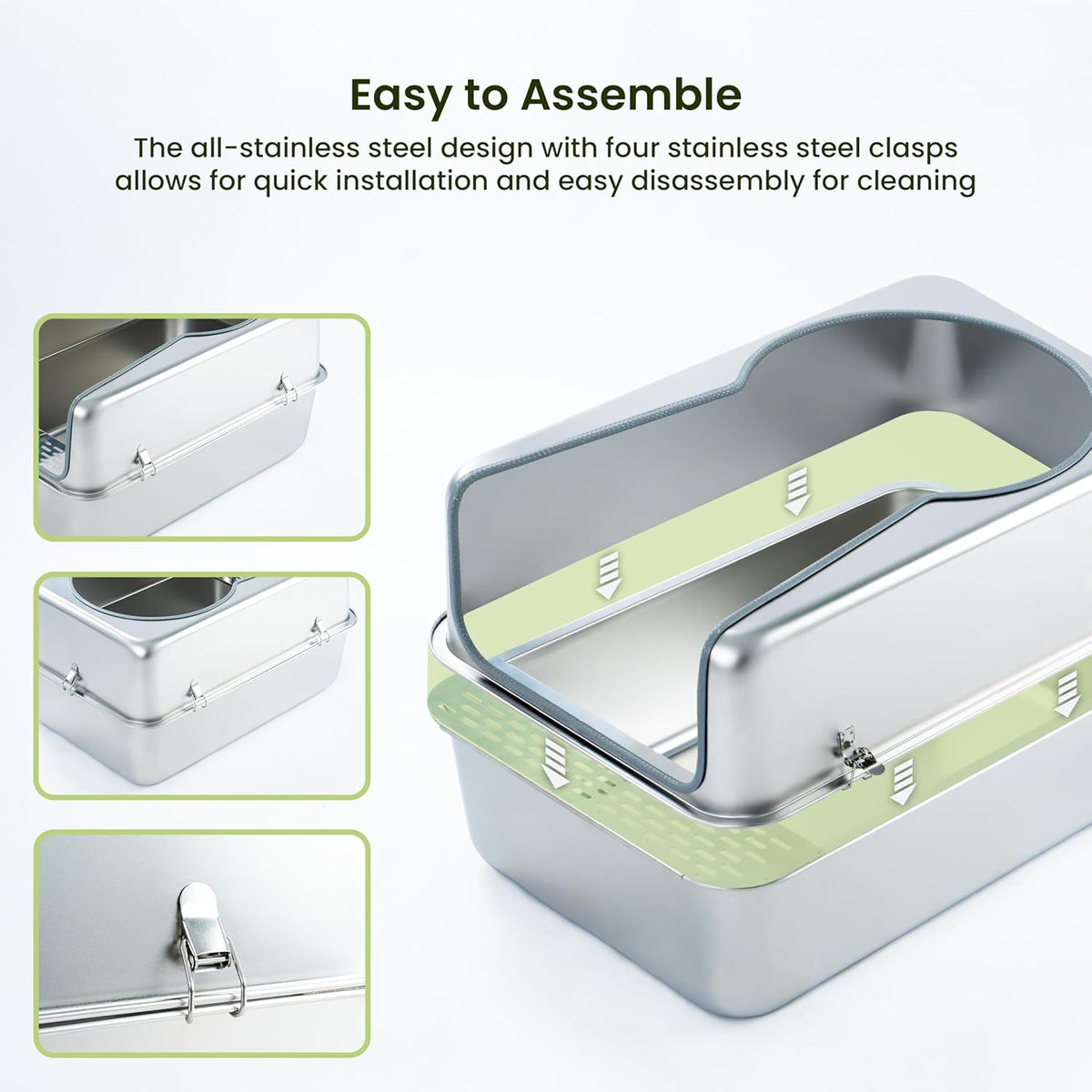 Cattasaurus 100% Stainless Steel Litter Box Enclosure for Large Cats 30+ lbs, Odor-Free & Easy to