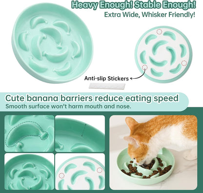 Ceramic Cat Slow Feeder Bowl - Pastel Series Cat Plate for Dry and Wet Food - Cute Maze Feeder Dish