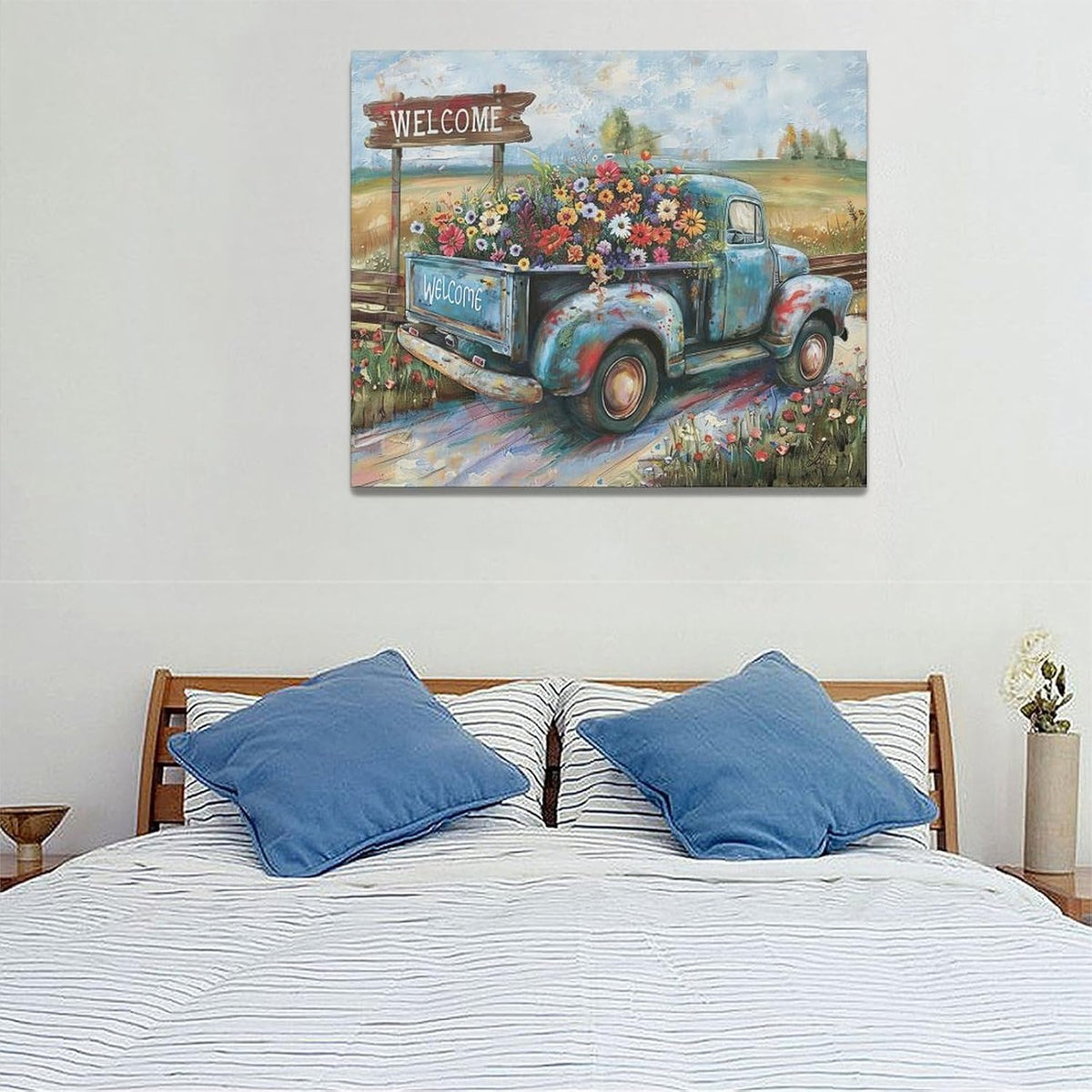 Farmhouse Truck Wall Art Rustic Country Wildflowers Wall Decor Road Flowers Landscape Pictures