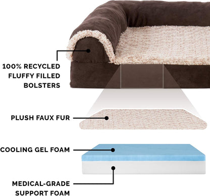 Furhaven Cooling Gel Dog Bed for Large Dogs w/ Removable Bolsters & Washable Cover, For Dogs Up to