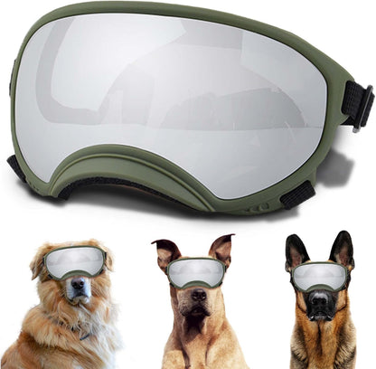 Winproof Large Dog Sunglasses with Adjustable Strap, UV Protection, Soft Goggles for Medium-Large