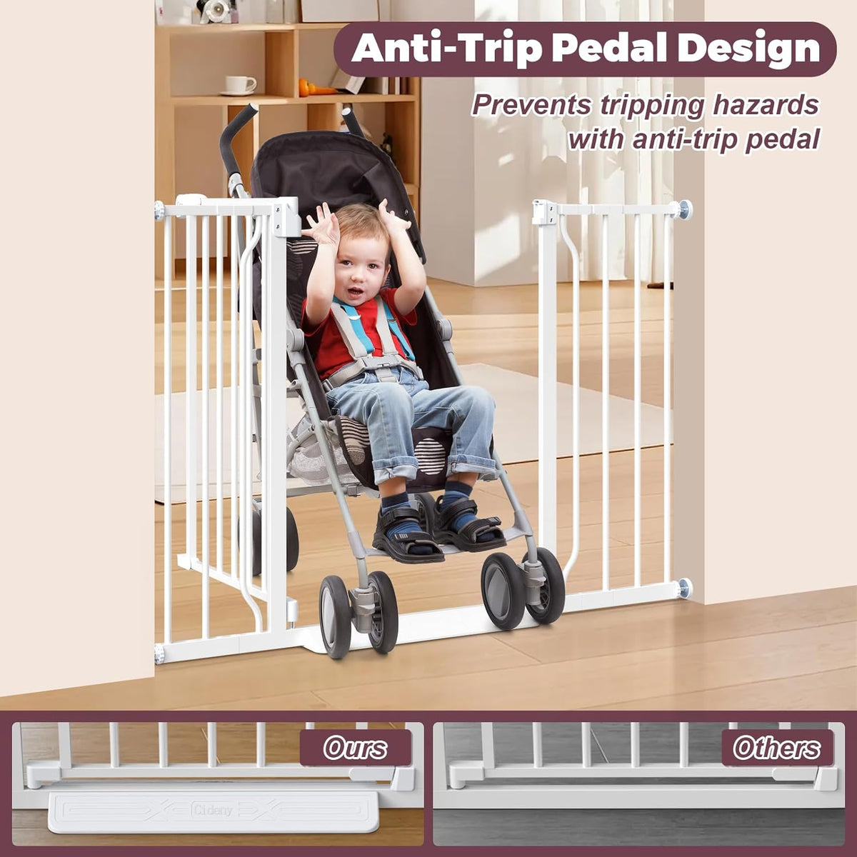 29"-45" Baby Gate for Stairs, Auto Close Stroller Friendly Dog Gate Indoor for Doorways, Pressure