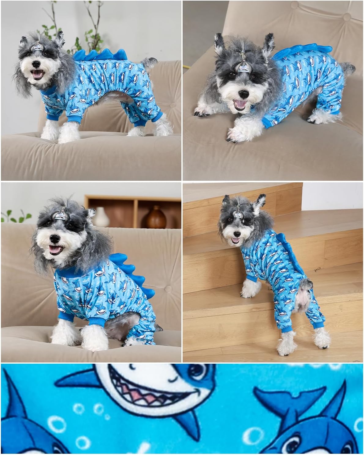 CuteBone Shark Costume Dog Pajamas, Stretchy Spandex Crystal Velvet Sleepwear Coat for Small Dogs
