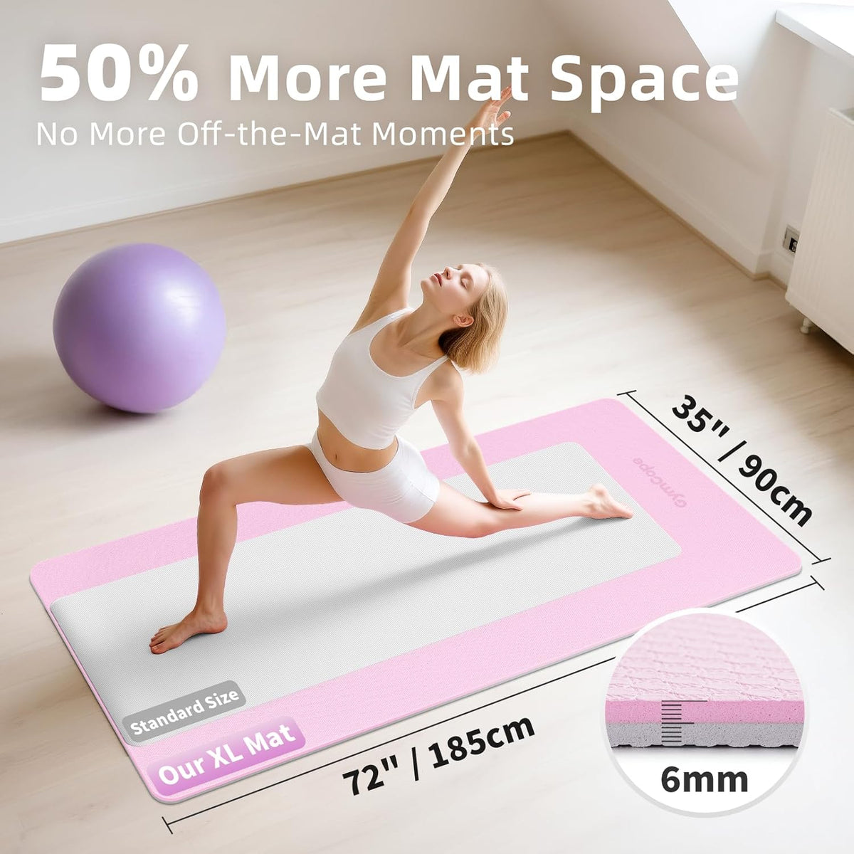 Extra Large Yoga Mat - 72"x35", 72"x48", 78"x57" - Wide TPE Exercise Mat for Home, Stretching