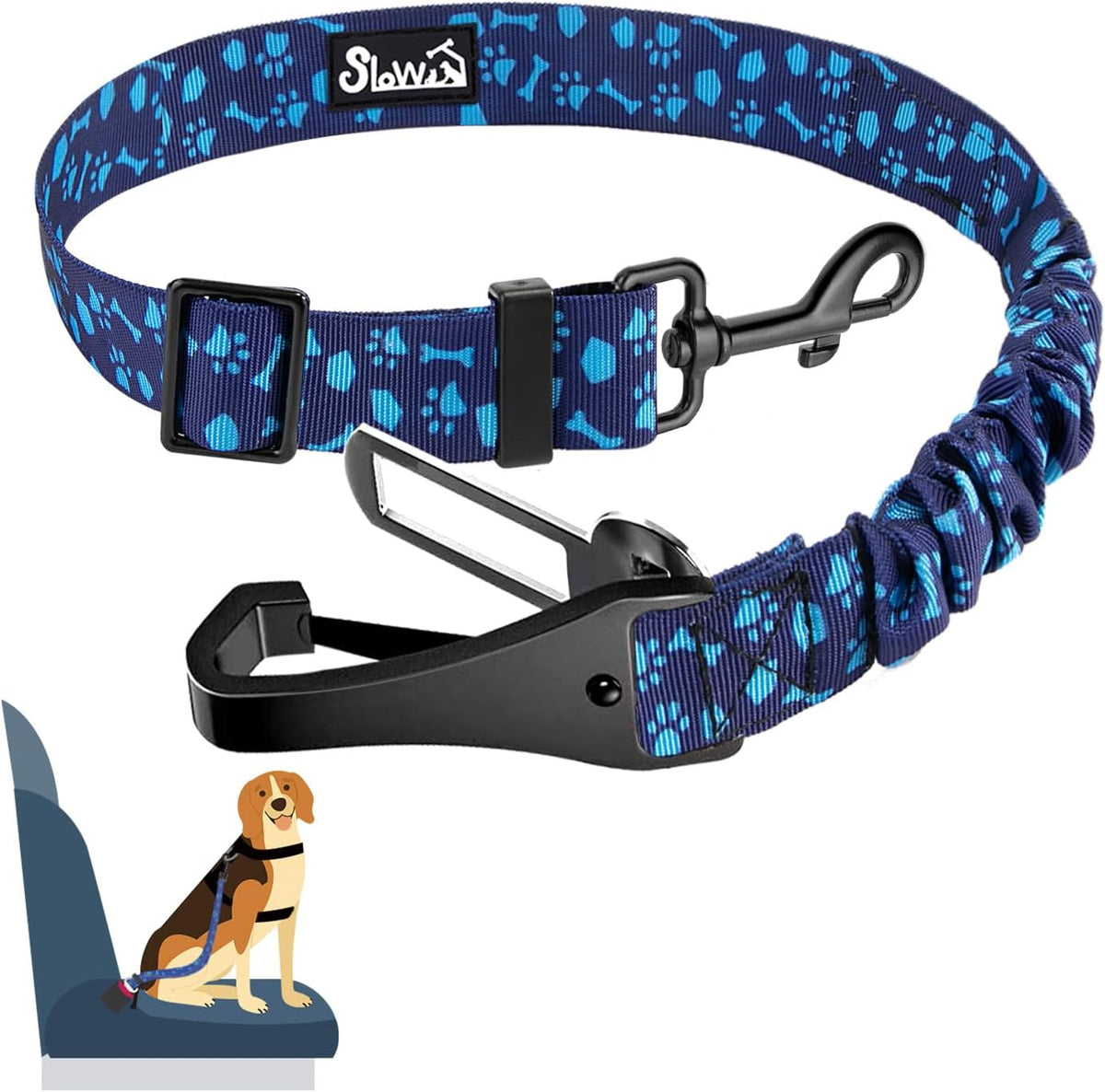 SlowTon Dog Seat Belt, Adjustable Dog Safety Belt Leash, 2 in 1 Latch Bar Attachment Dogs Car