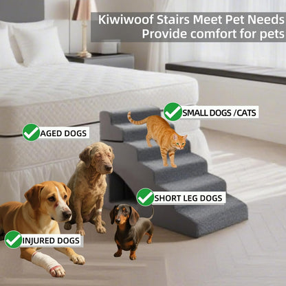 6 Step Pet Stairs Ramp for High Beds Sofas 18-36 Inch, Non-Slip Dog Stairs for Small Old Medium