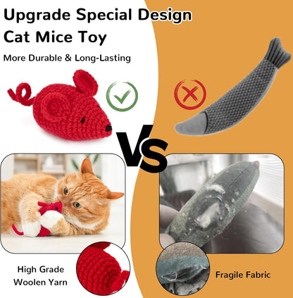 Retro Shaw Catnip Toys Crochet Mouse, 6 Pcs Yarn Cat Nip Mice Safe Teeth Cleaning Chew Toy for