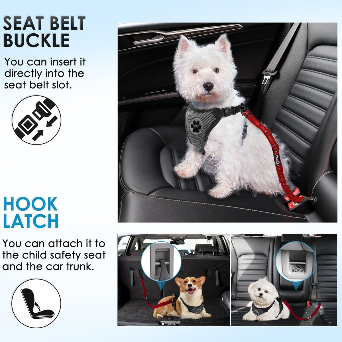 Lukovee Dog Seatbelt Leash for Cars, 2 Pack Pet Safety Seat Belt with Adjustable Buckle &