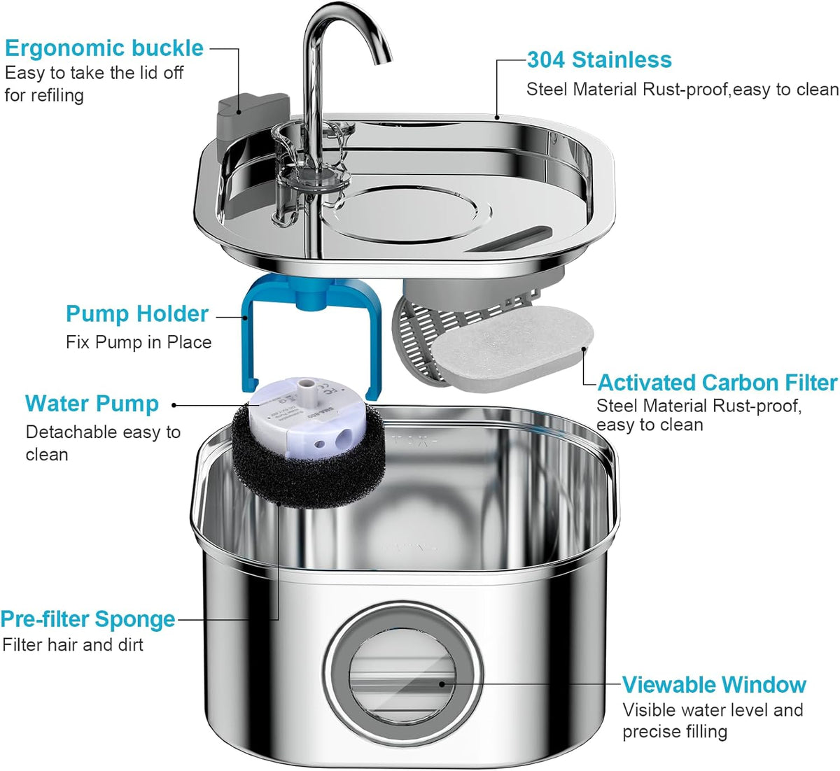 Cat Water Fountain Stainless Steel: 108oz/3.2L Automatic Pet Water Fountain - Dog Water Dispenser