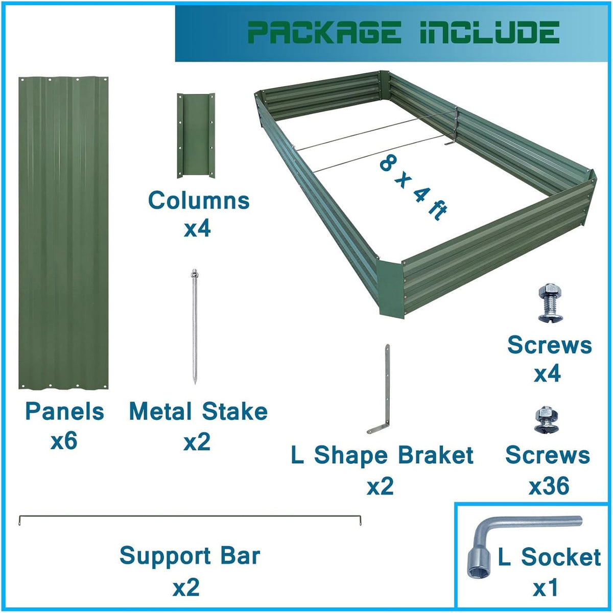8x4x1ft Metal Raised Garden Bed Kit，Galvanized Garden Bed Box for Vegetables, Flowers, Herbs, and