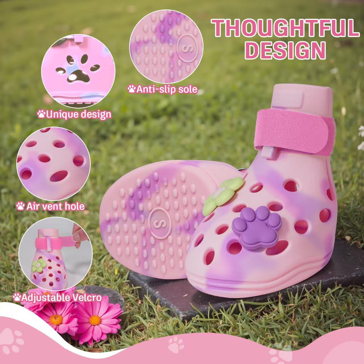 Dog Shoes for Hot Pavement, Adjustable Magic Tape Boots for Small, Medium & Large Dogs, Anti-Slip