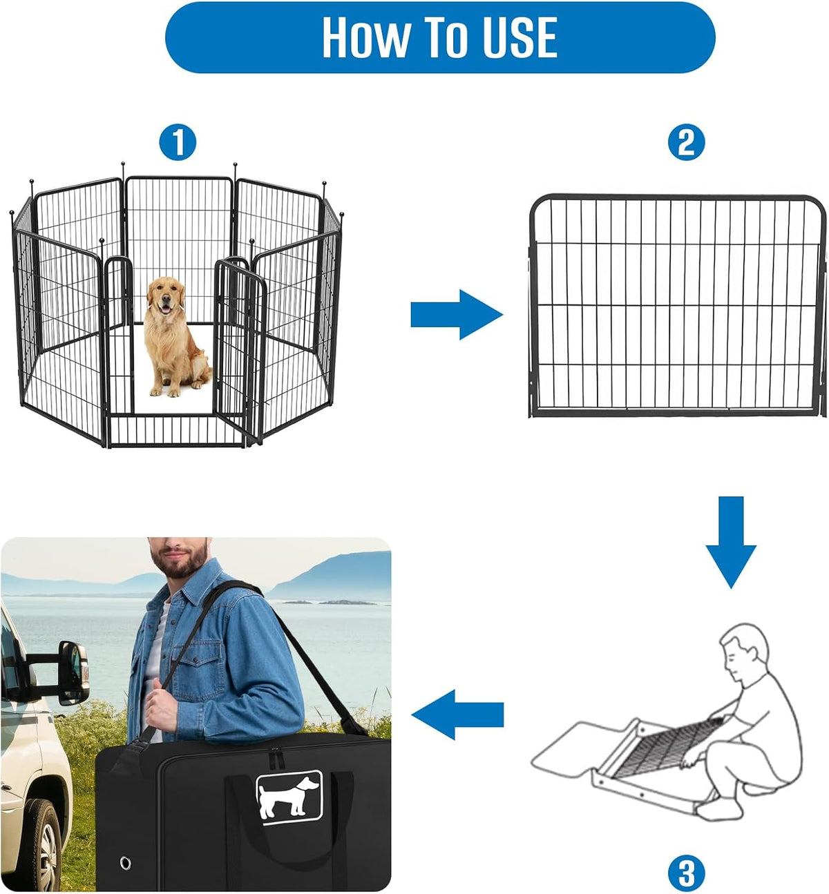 SIRUITON Dog Playpen Storage Bag Fits 50" H 8 Panels and 9 Stakes ，Dog Fence Travel Bag Suitable