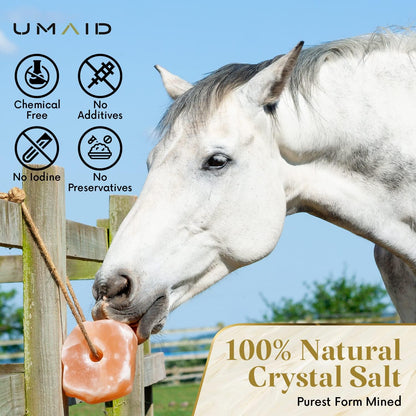 UMAID Himalayan Salt Lick 6 lbs. on Rope for Horses, Deer, Goats, Cow, Sheep, Cattle, Alpacas, and