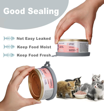 Comtim Cat Food Can Covers Lids for 5.5 oz Cans, 2 Pack Silicone Cat Food Can Lids for 5.5 oz 5.3