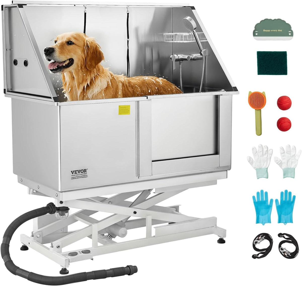 VEVOR Electric Lift Dog Washing Station, 50 inch Professional Stainless Steel Pet Grooming Tub w/PE