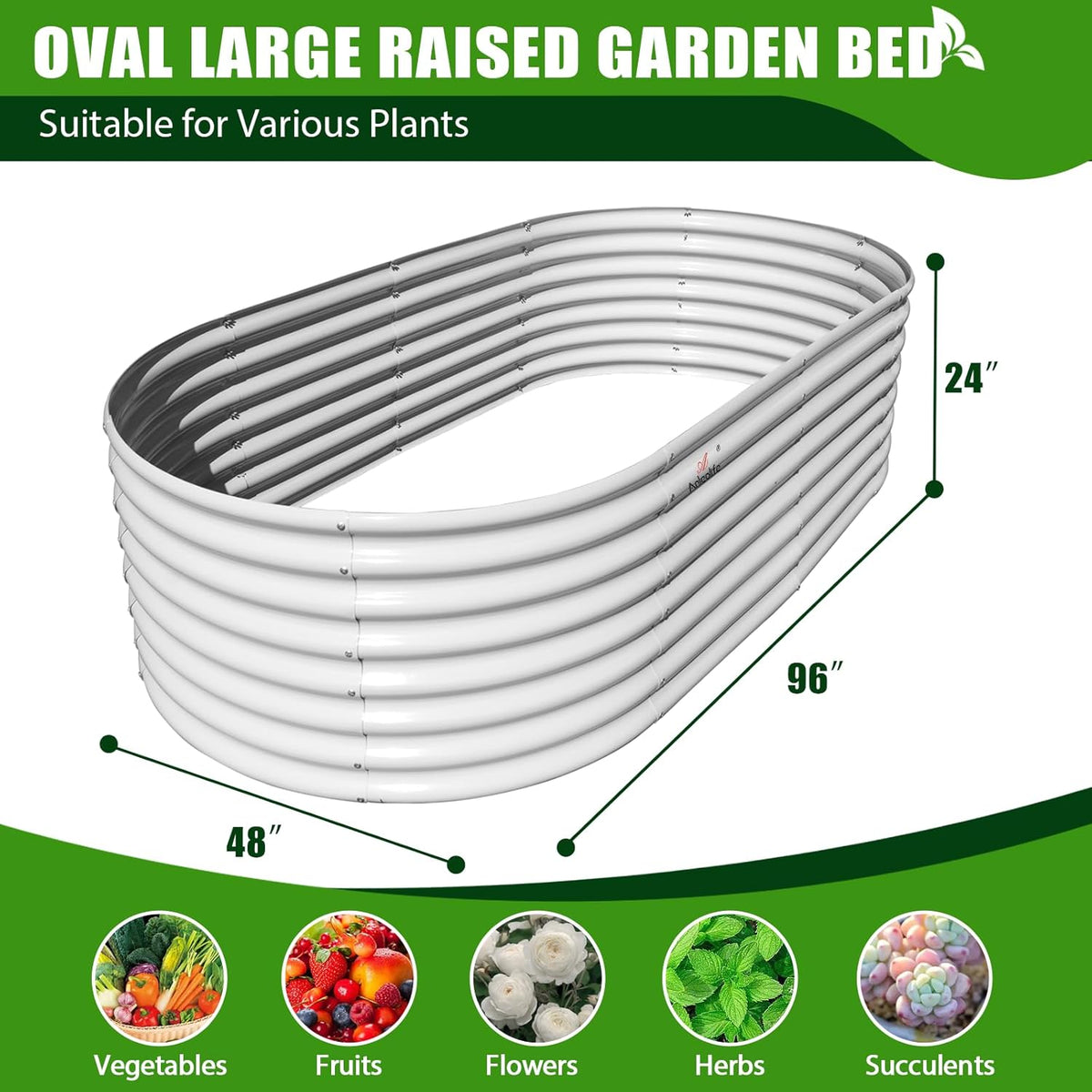 A ANLEOLIFE 8x4x2ft Galvanized Raised Garden Bed Kit, Oval Metal Deep Root Planters for Outdoor
