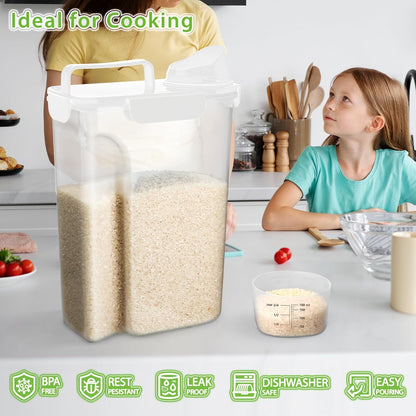Rice Storage Container, 5 to 10lb Dry Food Airtight Dispenser, Pet Dog Cat Food Canister, BPA Free