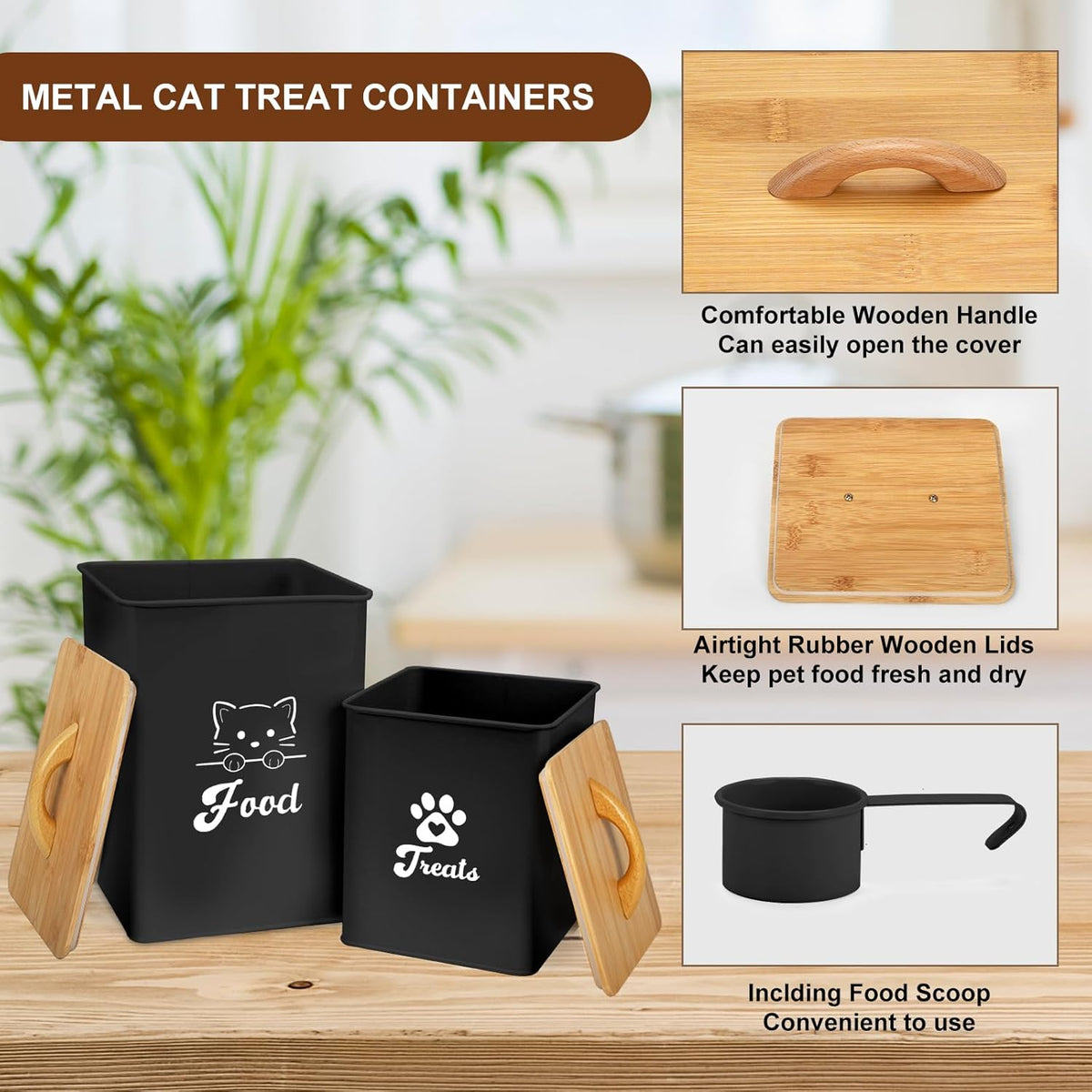 Cat Food Storage Container with Scoop, 2PCS Cat Food Storage Container with Lids Airtight, Cat