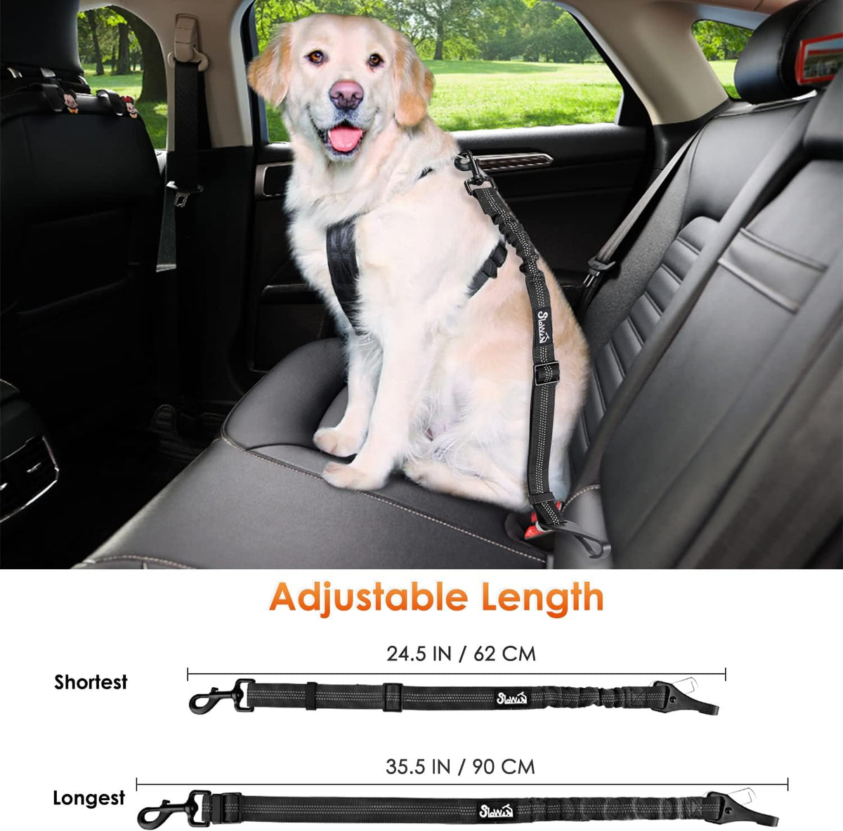 SlowTon Dog Seat Belt, Adjustable Dog Safety Belt Leash, 2 in 1 Latch Bar Attachment Dogs Car