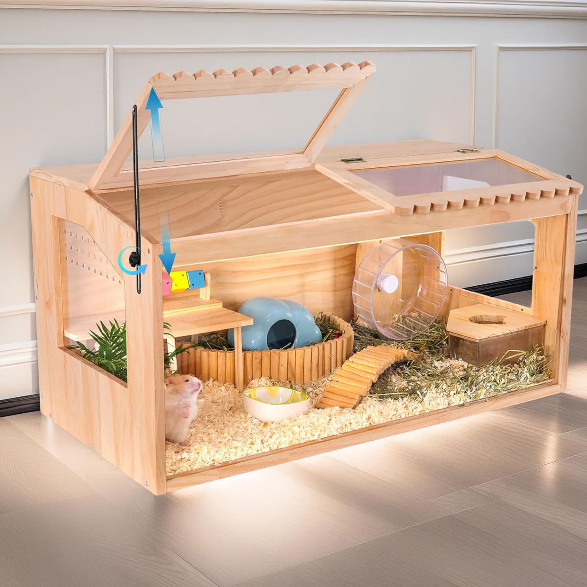 Wooden Hamster Cage, 32"x16"Guinea Pig Cage, Small Animal Cage for Dwarf Syrian Hamsters Degus Mice