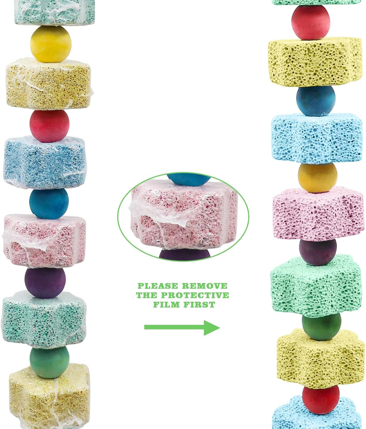 2 Pack Bird Chewing Toy, Colorful Parrot Beak Grinding Calcium Stone with Bells, Cage Accessories