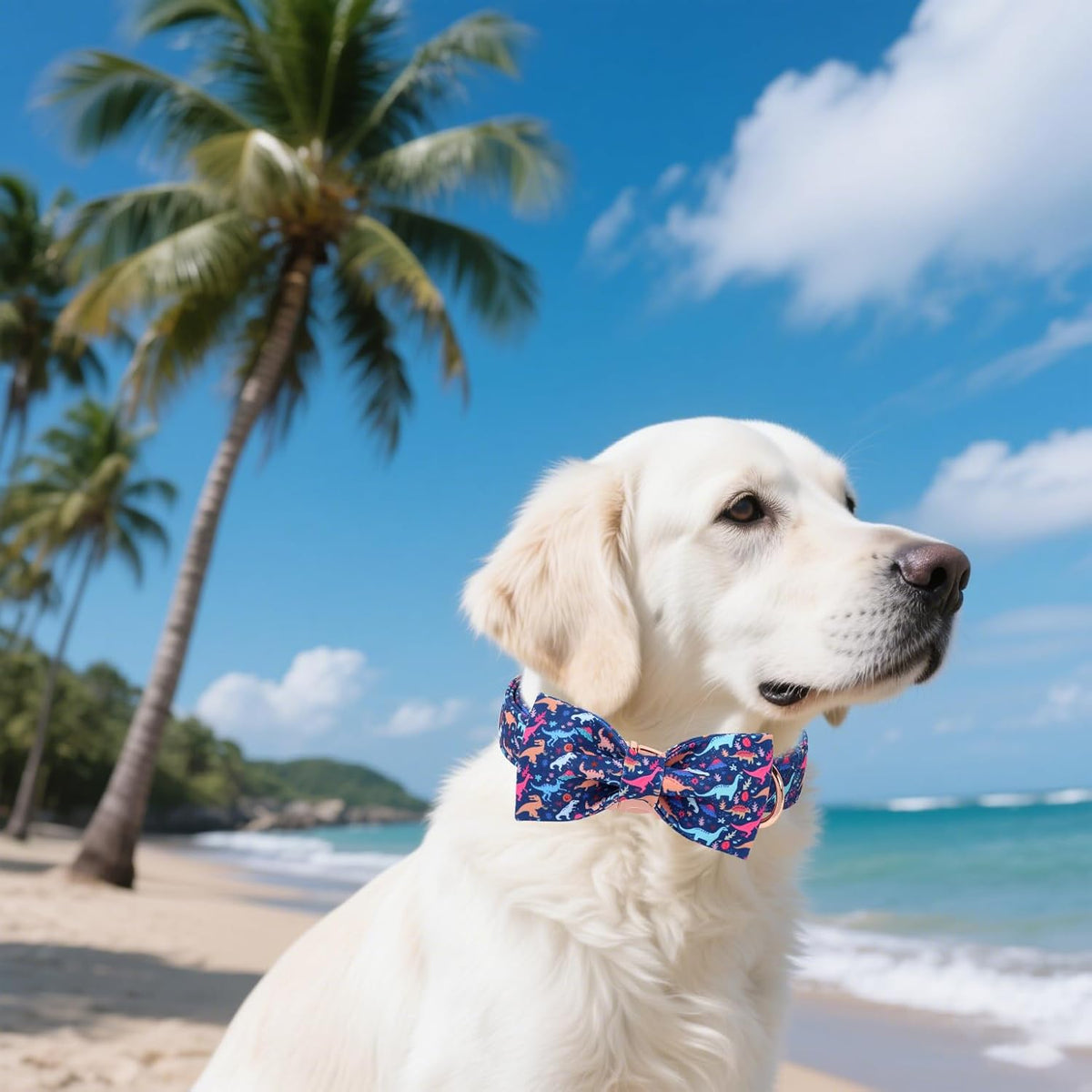 Unique style paws Cartoon Dog Collar with Bow Spring Summer Collar with Flower Dinosaur Park for