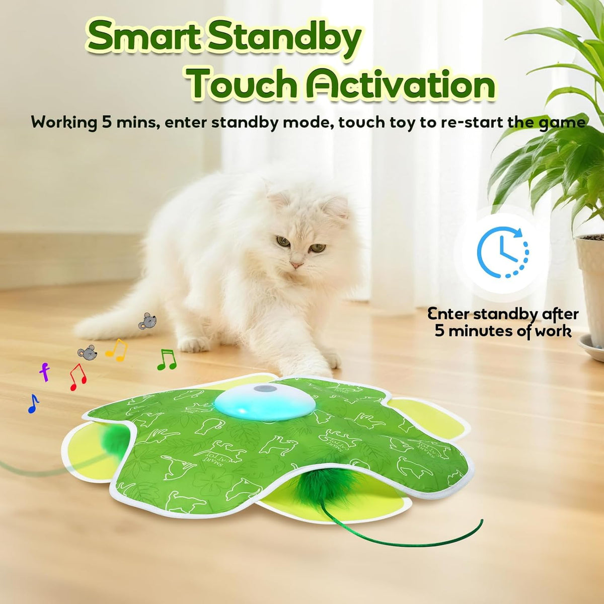 Interactive Cat Toys, Motion Activated, Moving Feather, Real Mouse Squeaky, Hide and Seek Cat Toys