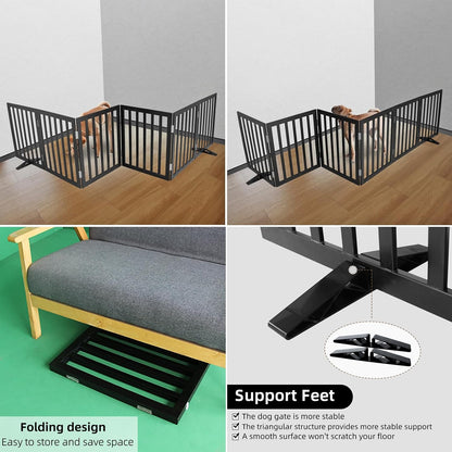 ZJSF Freestanding Indoor Dog Gate for House Foldable Wood Puppy Gate for Doorways Pet Gate for