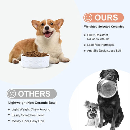 SPUNKYJUNKY Ceramic Dog and Cat Bowls 2 Pack, 6.1'' Dog and Cat Food Water Double Feeding Bowls
