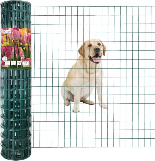 Green PVC Coated Welded Wire Fence 48 Inch x 50 Foot, 2 Inch x 3 Inch 16GA, Garden Border Fencing
