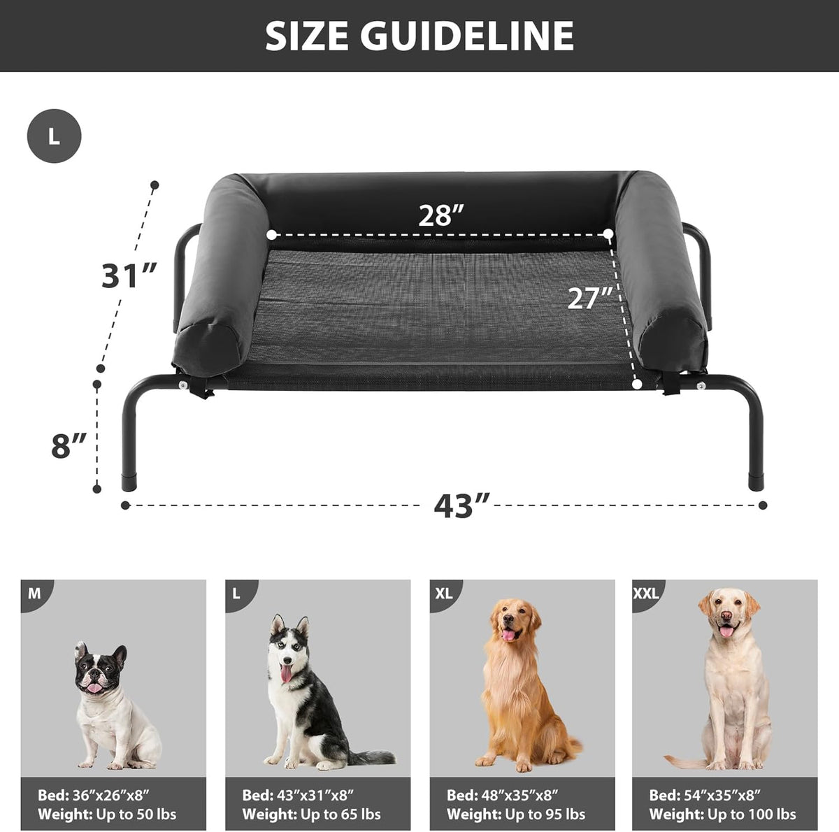 RRPETHOME Large Elevated Cooling Dog Bed, Raised Dog Cot Beds for Large Dogs, Elevated Outdoor Pet