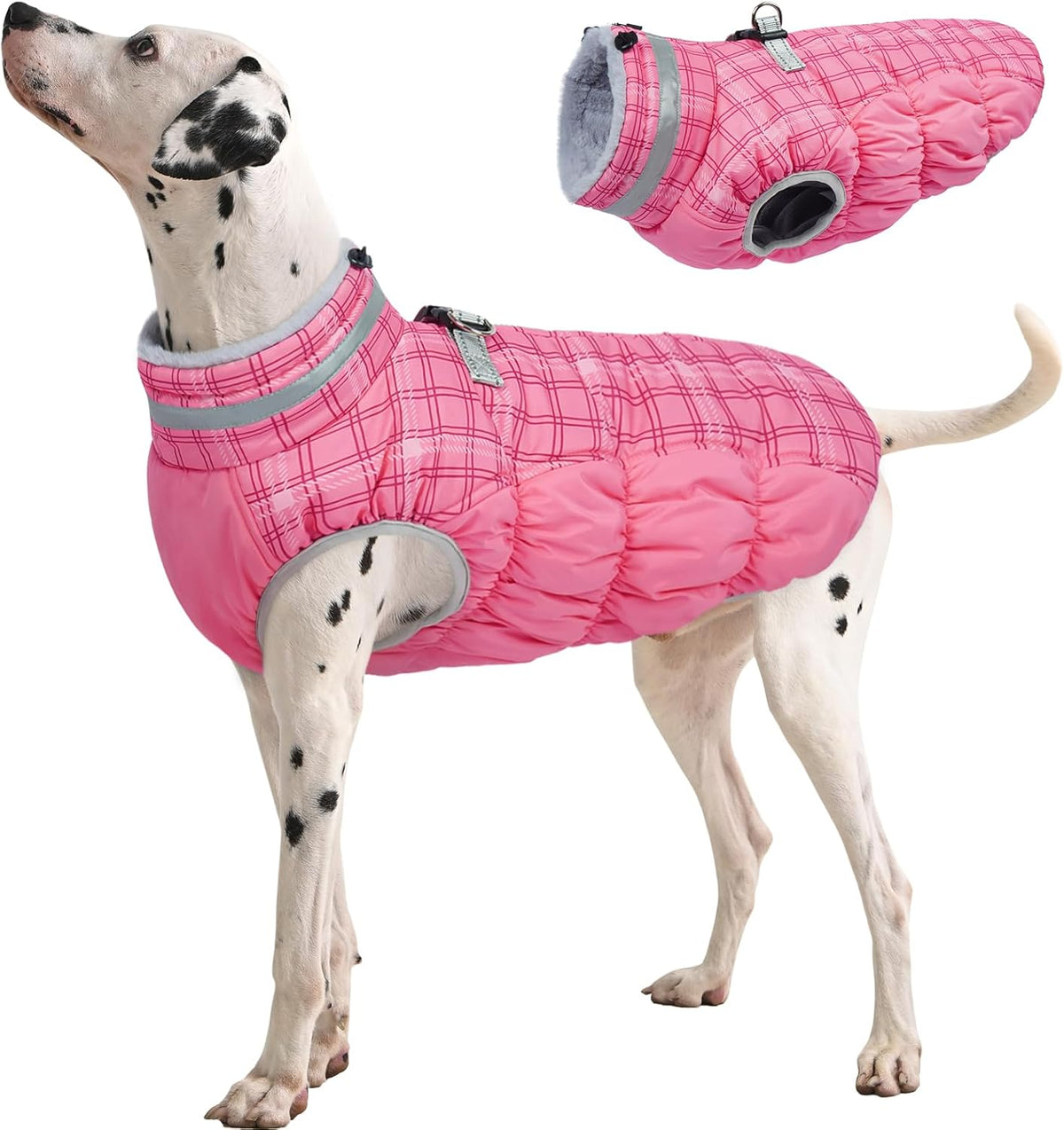 FUAMEY Dog Coat for Large Dogs,Waterproof Dog Winter Jacket with Harness Built in Puppy Cold