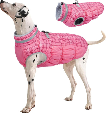FUAMEY Dog Coat for Large Dogs,Waterproof Dog Winter Jacket with Harness Built in Puppy Cold