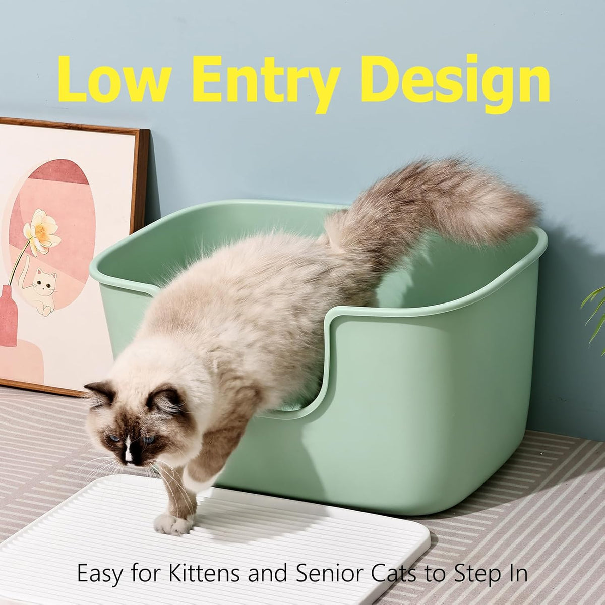 SpaceTime Extra Large Litter Box with High Sides,XL Low Entry Multi Cat Litter Pan for