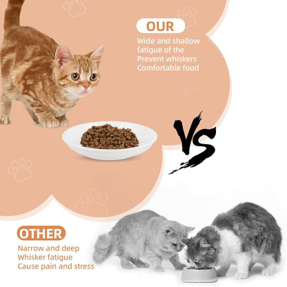 6 Pack Cat Food Bowl, Ceramic Cat Bowls, Anti Whisker Fatigue Cats Bowl Set,5.5 Inches Shallow Wide