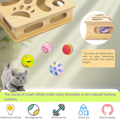 Interactive Wooden Cat Puzzle Toy Box Indoor Hunting Play Toy to Stimulate Your Cat’s Energy and