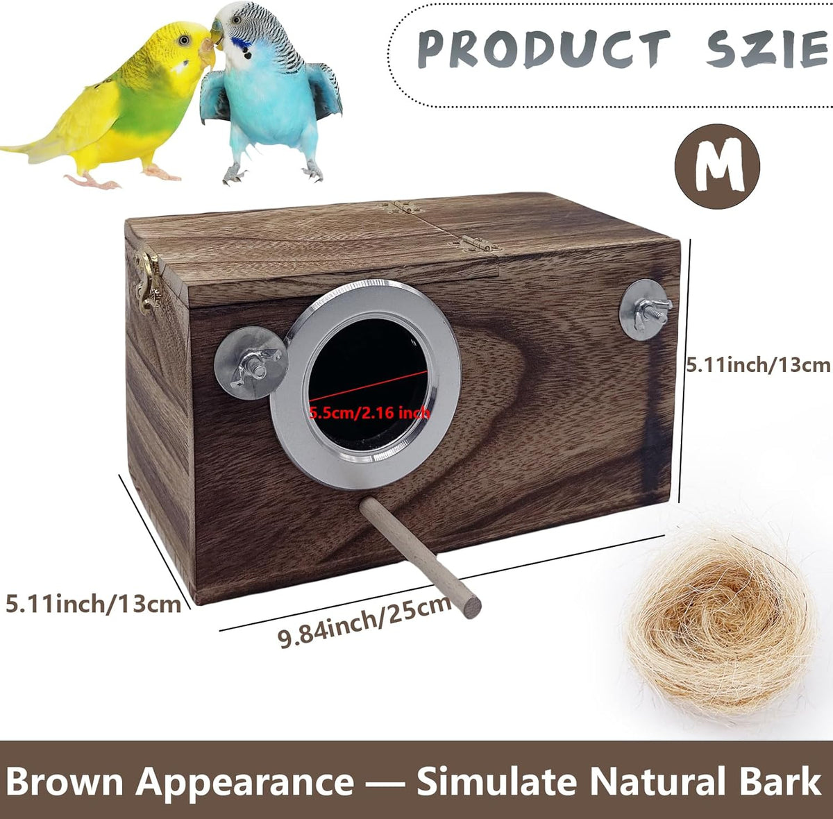 kathson Parrots Nesting Box Parakeet Nest House for Cage Budgie Breeding Hut with Coconut Fiber